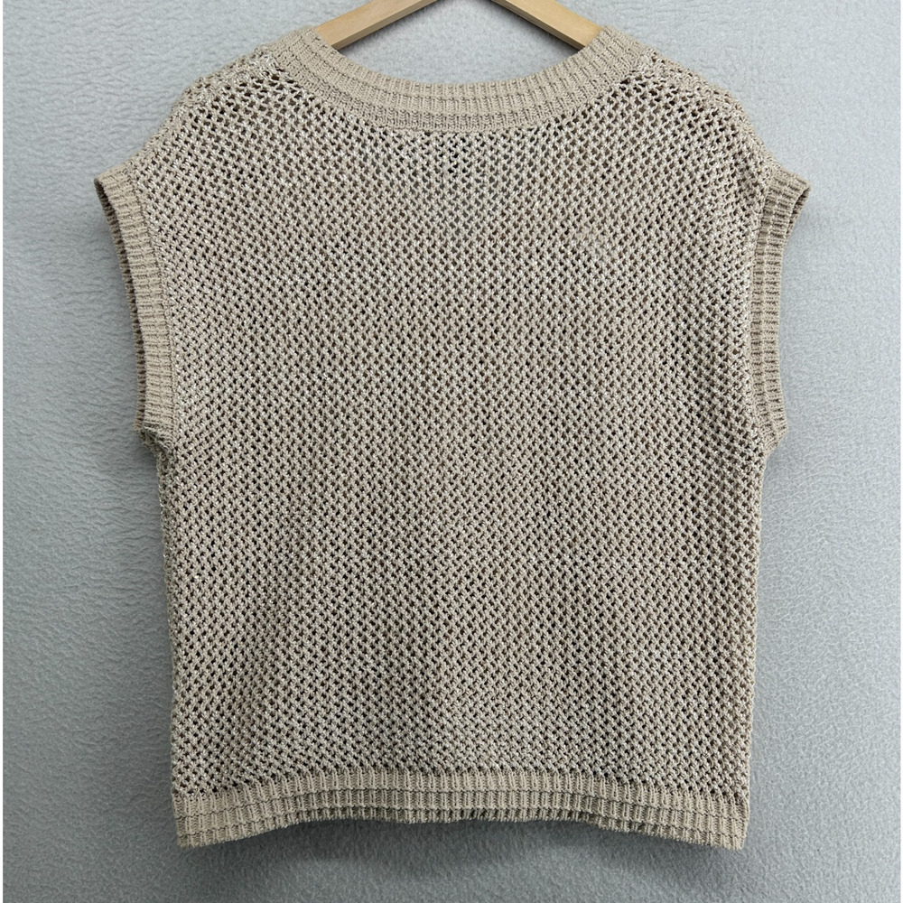 JOIE Sweater M Chenille Metallic Sequin Mesh Stitch Vest Pullover Beige Silver - Picture 3 of 10